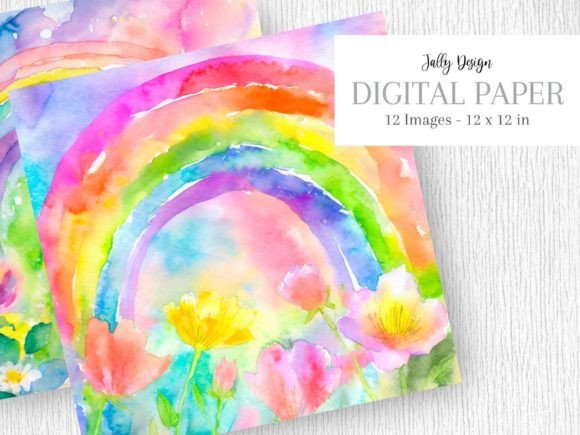 Colorful Rainbow and Flowers Watercolor in Design