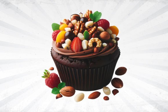 Evaluating Chocolate Cupcake with Nuts Isolated Images for Design Projects
