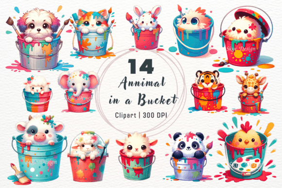 Watercolor Animal in a Bucket Clipart Guide