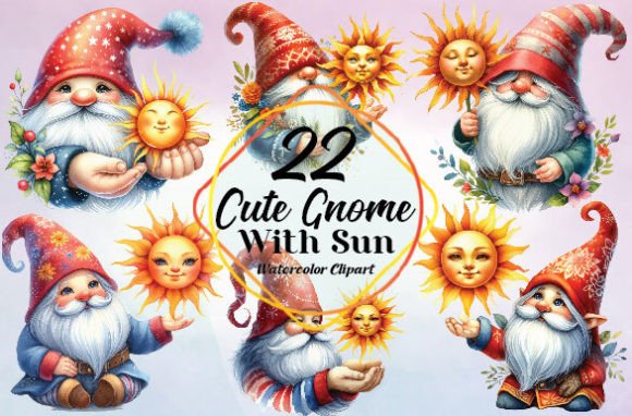 Watercolor Cute Gnome with Sun Clipart Guide