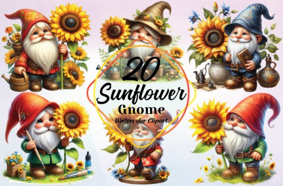 Watercolor Sunflower Gnome PNG Clipart: Creative Applications for Seasonal Design